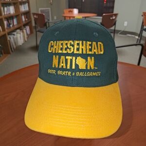 Cheese head Nation Beer Brats Ballgames Embroidered Strap-on Cap Hat
